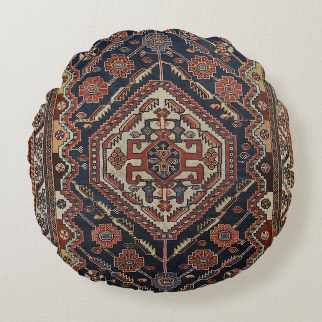 Persian Qashqai Aztec Royal Blue Red  Round Cushion (Front)
