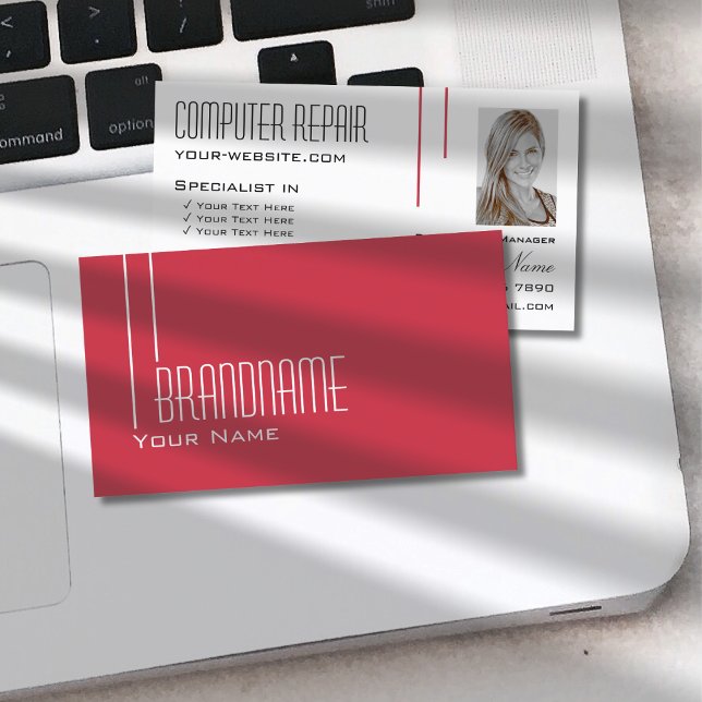 Persian Red and White Chic with Photo Professional Business Card (Creator Uploaded)