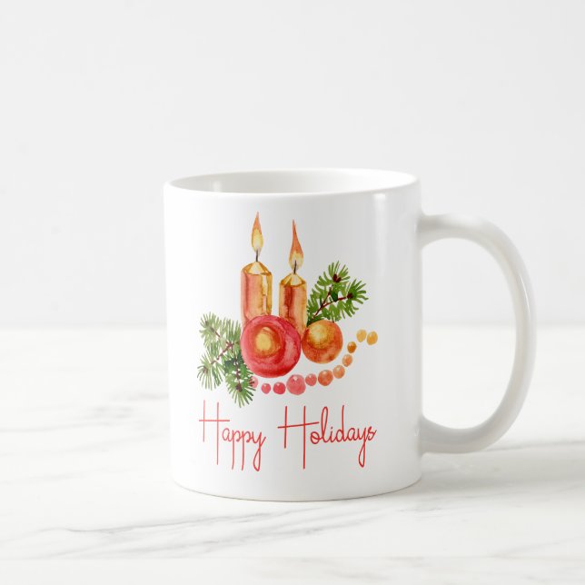 Persian Red Watercolor Happy Holidays Mug (Right)
