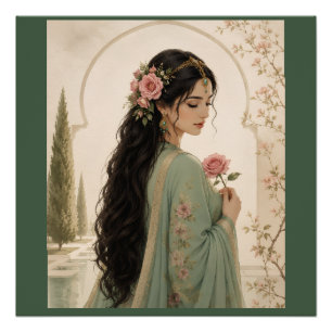 Persian Rose Lady Poster Elegant Emerald Portrai