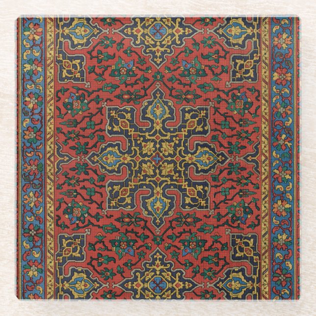 Persian Rug Carpet Red Blue Classic Glass Coaster (Front)
