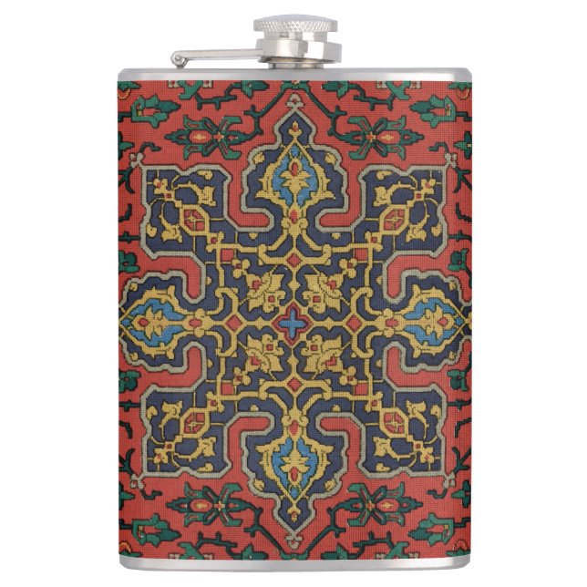 Persian Rug Carpet Red Blue Classic Hip Flask (Front)