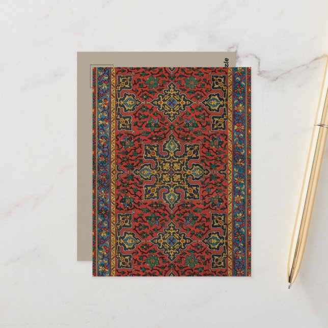 Persian Rug Carpet Red Blue Classic Postcard (Front/Back In Situ)