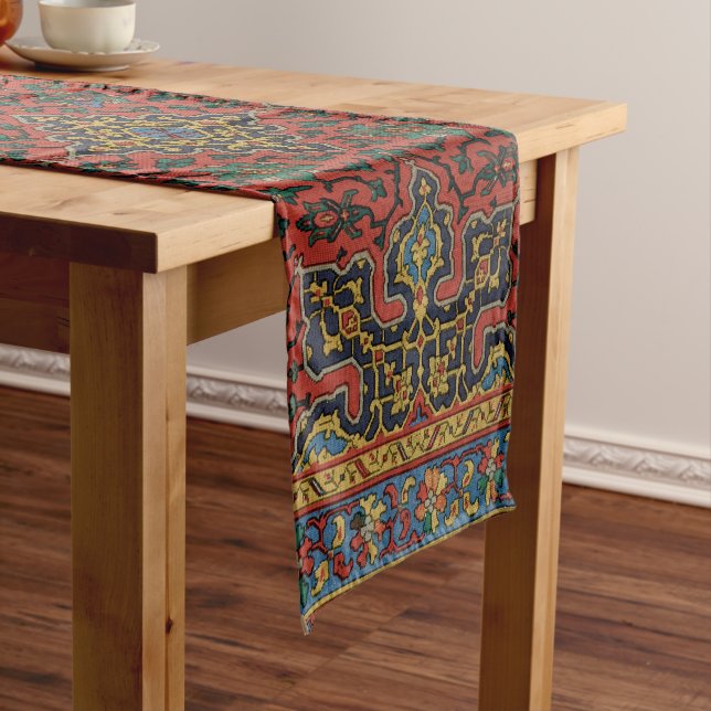 Persian Rug Carpet Red Blue Classic Short Table Runner (In Situ)