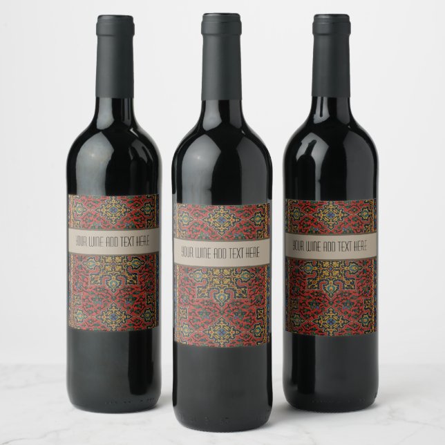 Persian Rug Carpet Red Blue Classic Wine Label (Bottles)