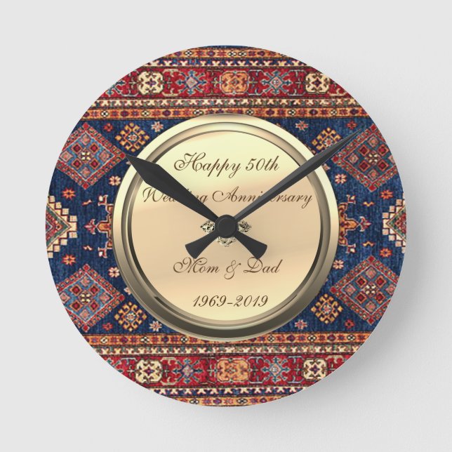 Persian  Rug  Diamond 50th Wedding Anniversary Round Clock (Front)