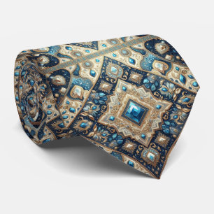 Persian Rug Diamonds Cobalt Blue Gold Faux Silk Tie
