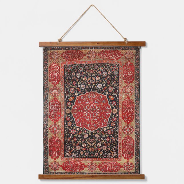 Persian Rug Iranian Red Black Hanging Tapestry (Front)