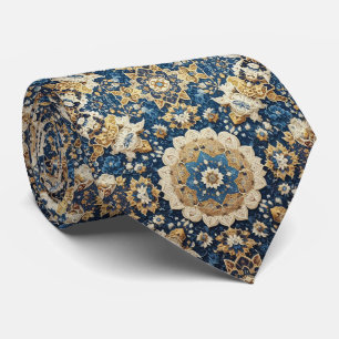 Persian Rug Mandala Cobalt Blue Gold Faux Silk Tie