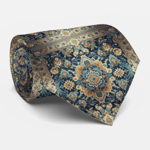 Persian Rug Mandala Cobalt Blue Gold Faux Silk Tie