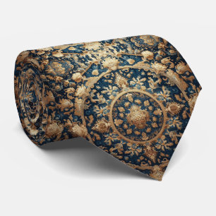 Persian Rug Mandala Cobalt Blue Gold Faux Silk Tie