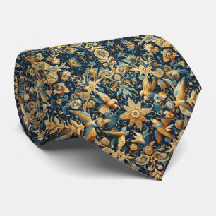 Persian Rug Mandala Cobalt Blue Gold Faux Silk Tie
