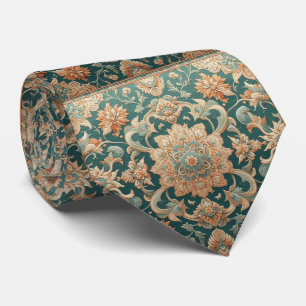 Persian Rug Oriental Rug Orange and Teal Pattern Tie
