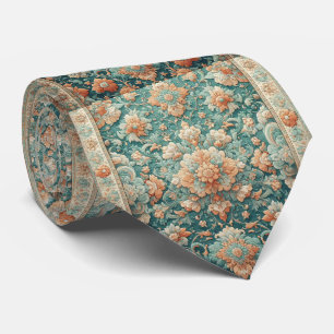 Persian Rug Oriental Rug Orange and Teal Pattern Tie