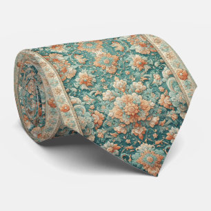 Persian Rug Oriental Rug Orange and Teal Pattern Tie