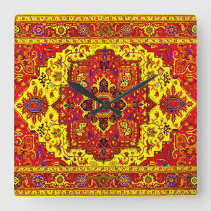 PERSIAN RUG - Red & Yellow Square Wall Clock