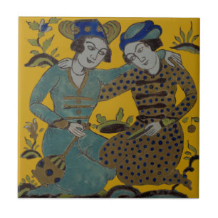 Persian Saffron Yellow Two Friends Antique Repro Tile