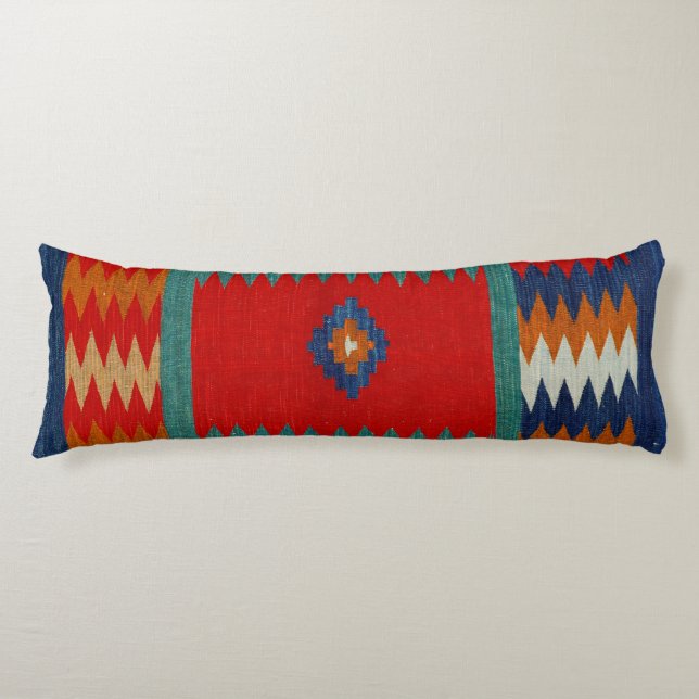 Persian Safreh I Chevron Teal Blue Desert  Body Cushion (Front)