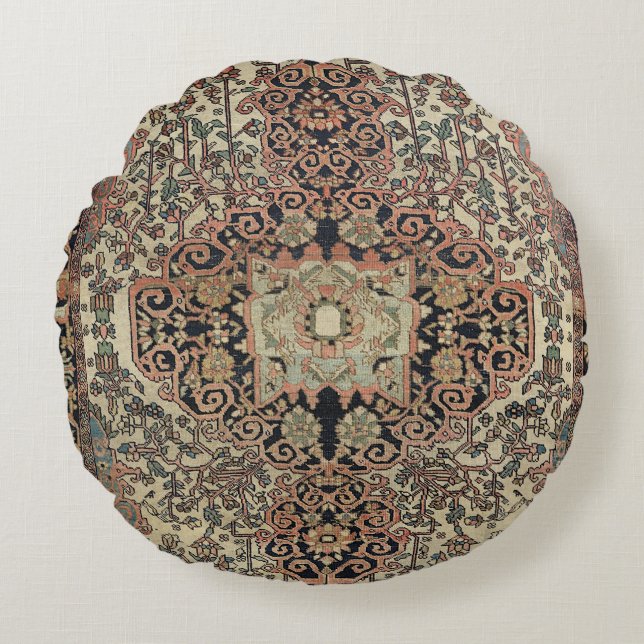 Persian Sarouk Peach Pink Beige  Round Cushion (Front)