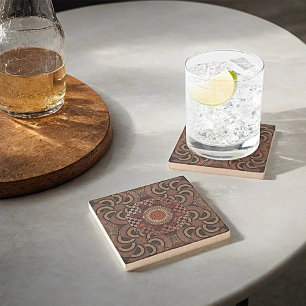 Persian sunniest framed ethnic semicircle mandala  stone coaster