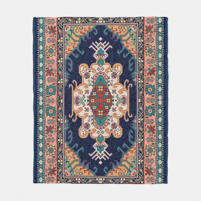 Persian Tabriz Black moroccan geometric Pattern Fleece Blanket (Front)