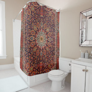 Persian Tabriz Black Radial Geometric  Shower Curtain