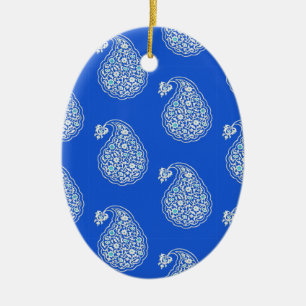 Persian tile paisley - white on blue ceramic tree decoration