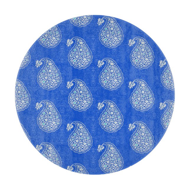 Persian tile paisley - white on blue cutting board (Front)