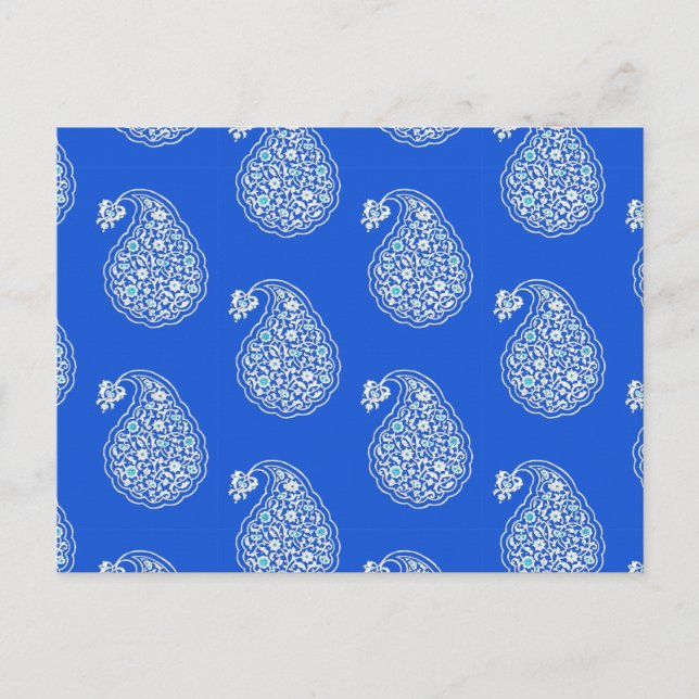 Persian tile paisley - white on blue postcard (Front)