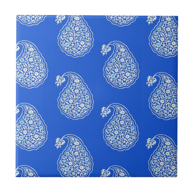 Persian tile paisley - white on cobalt blue (Front)