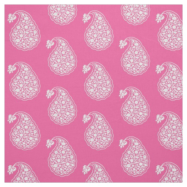 Persian tile paisley - white on fuchsia pink fabric (Swatch)