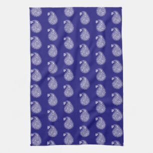 Persian tile paisley - white on indigo blue tea towel