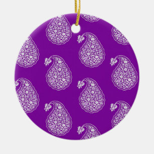 Persian tile paisley - white on purple ceramic tree decoration
