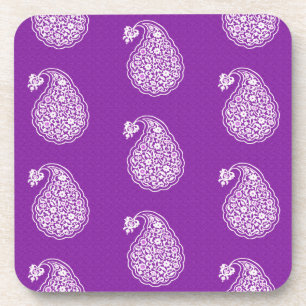 Persian tile paisley - white on purple coaster