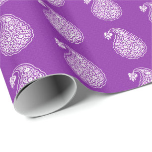Persian tile paisley - white on purple wrapping paper