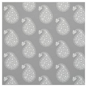 Persian tile paisley - white on silver grey fabric