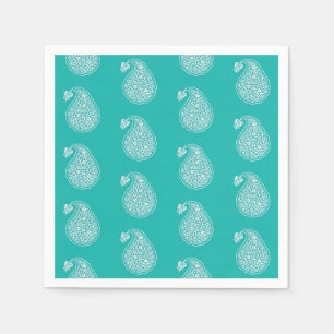 Persian tile paisley - white on turquoise napkin