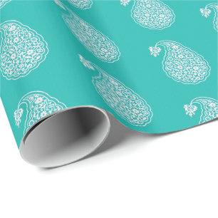 Persian tile paisley - white on turquoise wrapping paper