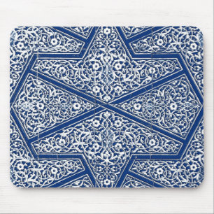 Persian tile pattern - cobalt blue and white mouse mat