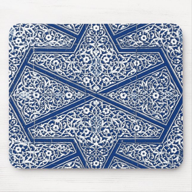 Persian tile pattern - cobalt blue and white mouse mat (Front)