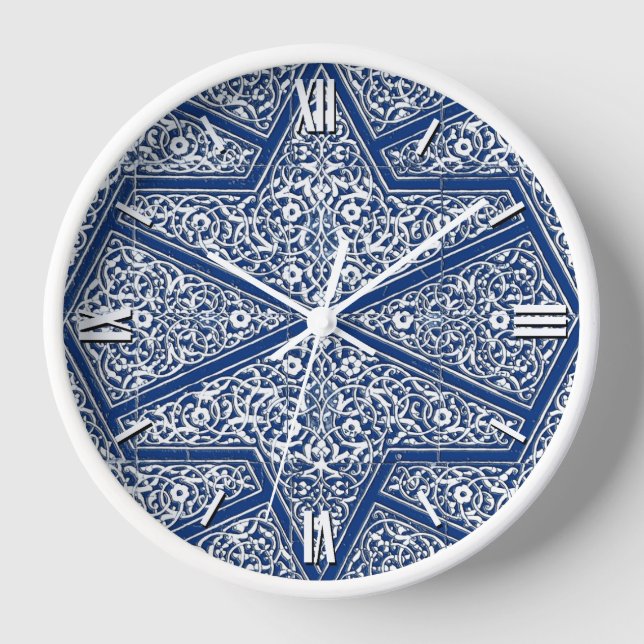 Persian tile pattern - cobalt blue and white wall clock (Front)