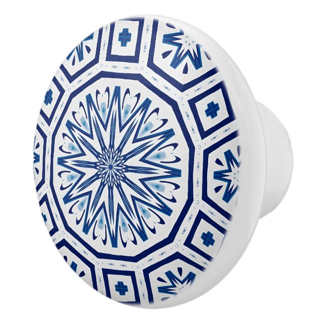  Persian tiles,blue tiles,Moroccan,circles,geometr Ceramic Knob (Right)