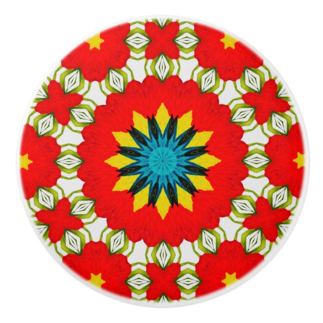  Persian tiles,red,Moroccan,circles, Ceramic Knob (Front)