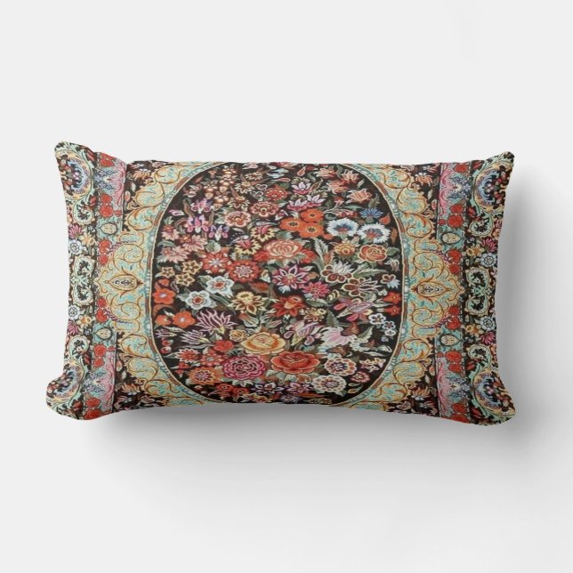 Persian Turkish Floral Flower Rug Print Lumbar Cushion (Front)