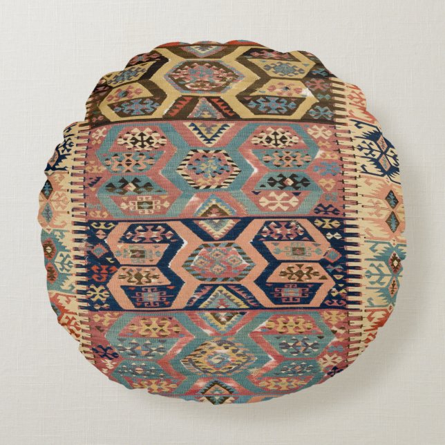 Persian Turkish Kilim Carpet Rug Antique Kilim Round Cushion (Front)