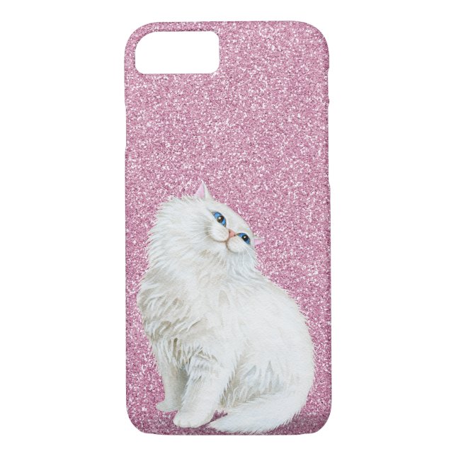Persian white cat on pink glitter Case-Mate iPhone case (Back)