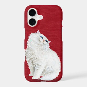 Persian white cat on red