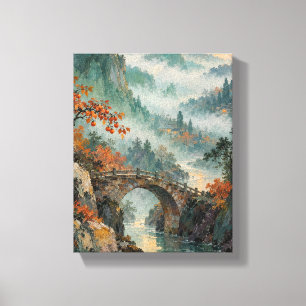 Persimmon Bridge Through Jade Fog Hand Painted L Canvas Print