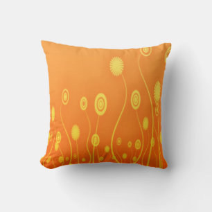 Persimmon Colour Swirly Flowers Pattern Cushion