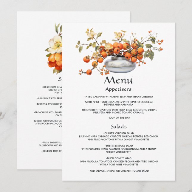 Persimmon Floral Wedding Menu (Front/Back)
